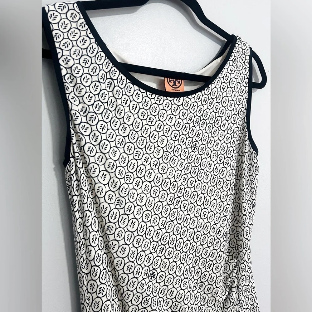 Tory Burch Signature Print Leaf Sleeveless Shift Dress Size M office preppy chic